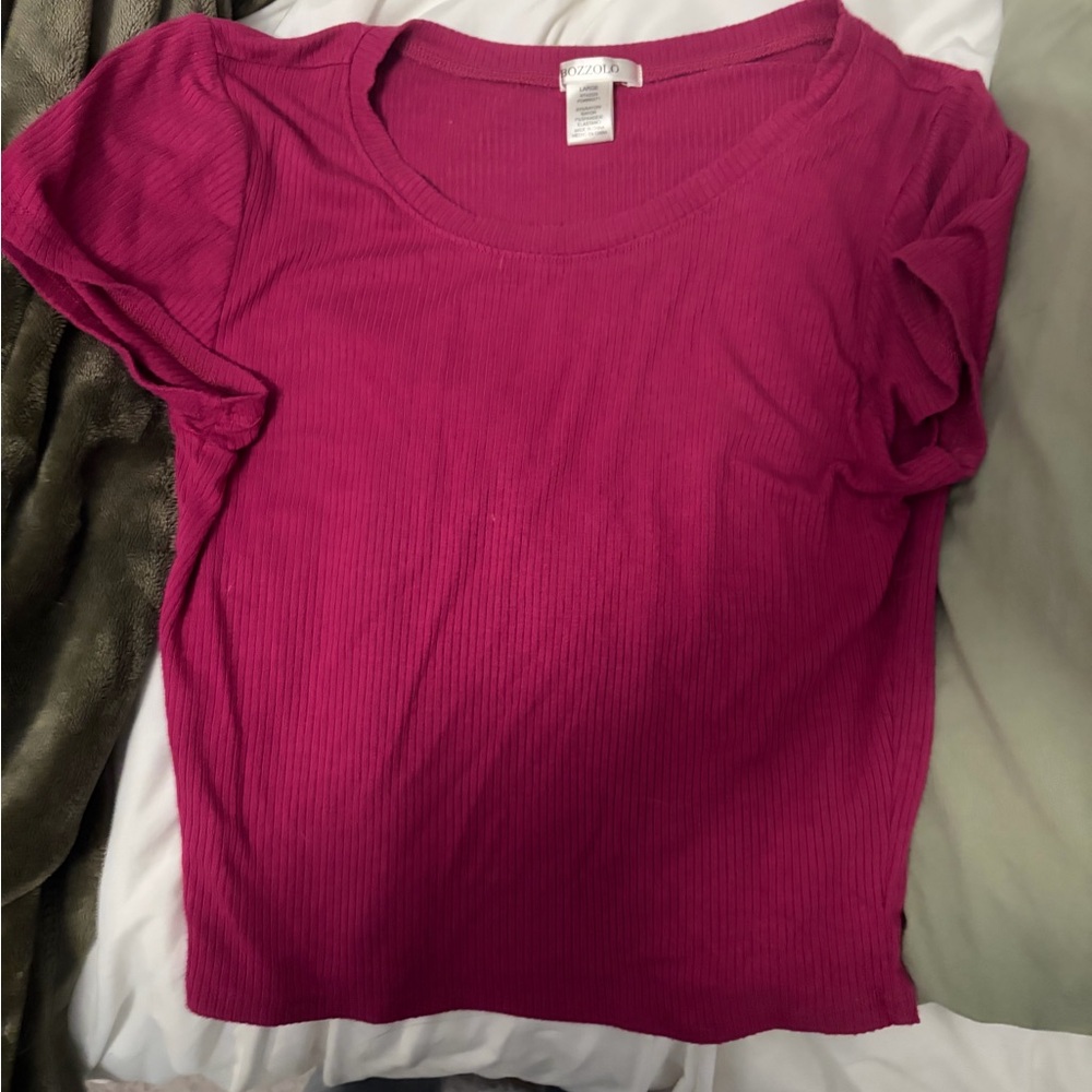 Bozzolo Fuchsia Ribbed Short Sleeve Top